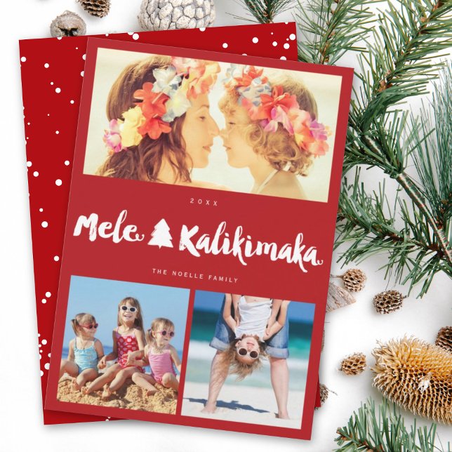 Mele Kalikimaka Brush 3 Photo Collage Christmas Holiday Card (Creator Uploaded)