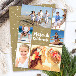 Mele Kalikimaka Brush Christmas 6 Photo Collage Holiday Card<br><div class="desc">This modern minimalist Hawaiian themed Christmas card features the greeting 'Mele Kalikimaka' in trendy bold brush script calligraphy and a christmas tree in the center of a unique 6 photo collage grid. The back features a simple white snow dots graphic which can be deleted to accommodate extra text / messages....</div>
