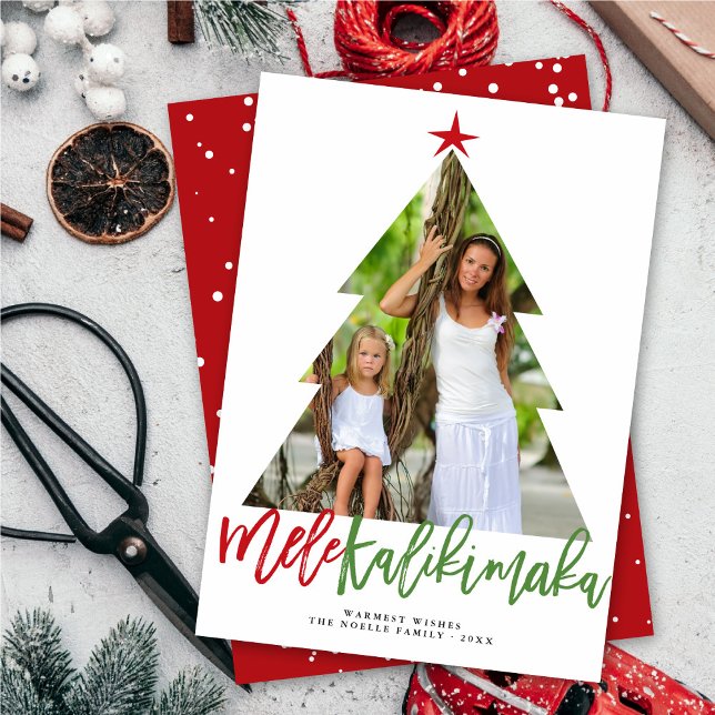 Mele Kalikimaka Brush Christmas Tree Cutout Photo Holiday Card (Creator Uploaded)