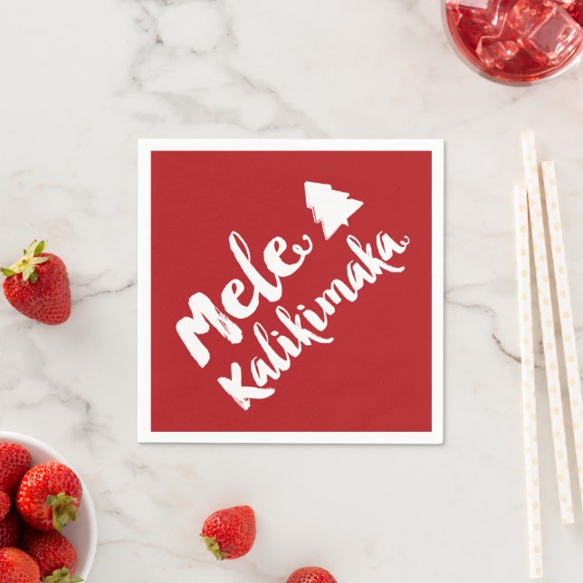 Mele Kalikimaka Brush Christmas Tree Holiday Party Napkins (Insitu)