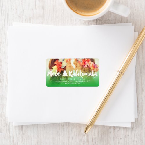 Mele Kalikimaka Brush Christmas Tree Photo Address Label