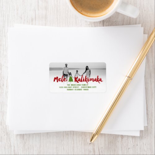 Mele Kalikimaka Brush Christmas Tree Photo Address Label