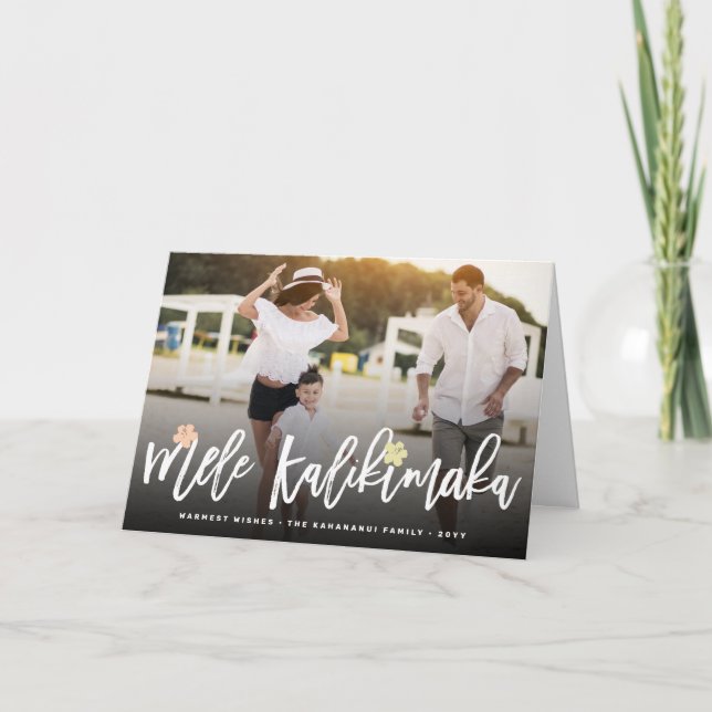 Mele Kalikimaka Brush Script Christmas Photo Holiday Card (Front)