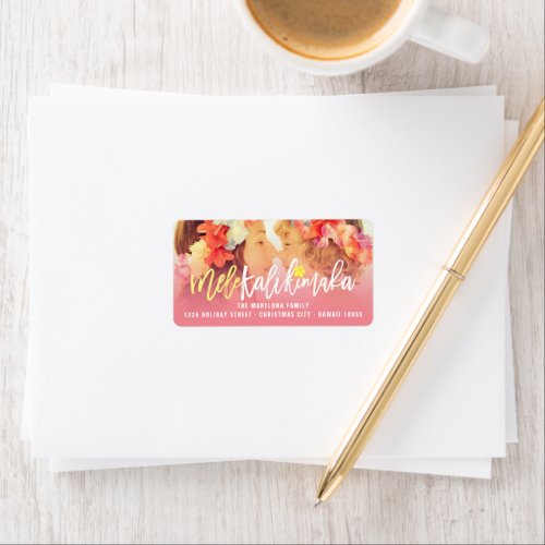 Mele Kalikimaka Brush Script Photo Holiday Address Label