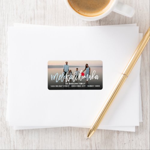 Mele Kalikimaka Brush Script Photo Holiday Address Label