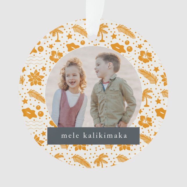 Mele Kalikimaka Christmas 2 Photo Orange Ornament (Front)