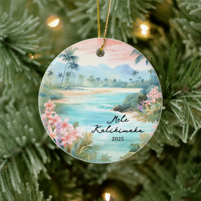 Mele kalikimaka Christmas Ceramic Ornament (Tree)