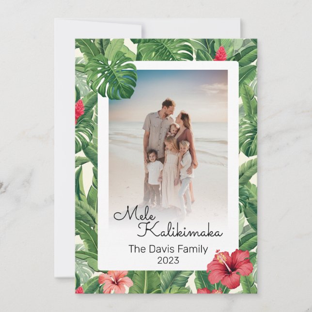 Mele Kalikimaka Christmas Family Photo Tropical Holiday Card (Front)
