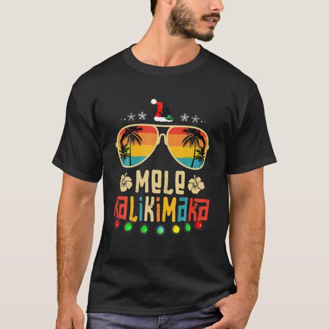 Mele Kalikimaka Christmas Hawaiian Apparel Santa W T-Shirt (Front)