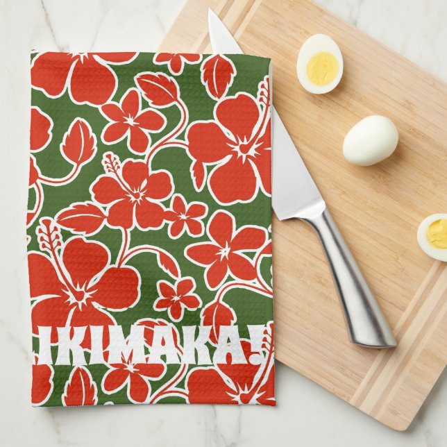 Mele Kalikimaka Christmas Hawaiian Hibiscus Print Kitchen Towel (Quarter Fold)