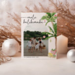 mele kalikimaka christmas Holiday Photo Card<br><div class="desc">Tropical Holiday Card featuring a watercolor illustration with festive palm trees,  personalized with 2 of your favorite photos. Edit your custom wishes on the back of the card.</div>