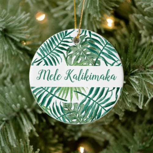 Mele Kalikimaka Christmas Holiday Typography Ceramic Ornament