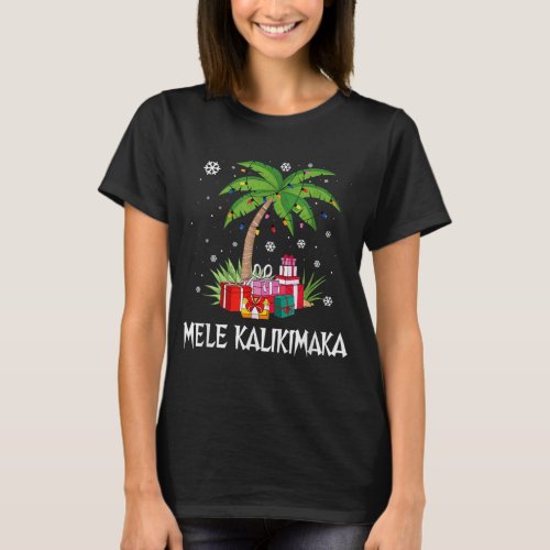 Mele Kalikimaka Christmas Lights Palm Tree T_Shirt