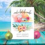 Mele Kalikimaka Christmas Party Invitation<br><div class="desc">Tropical sea theme Christmas party invitation features a watercolor beach sunset,  festive cocktails,  hibiscus flowers and palm leaves with a "Mele Kalikimaka" caption in handwritten style lettering. Perfect for beach,  tropical,  Hawaiian,  luau and Tiki theme holiday parties.</div>