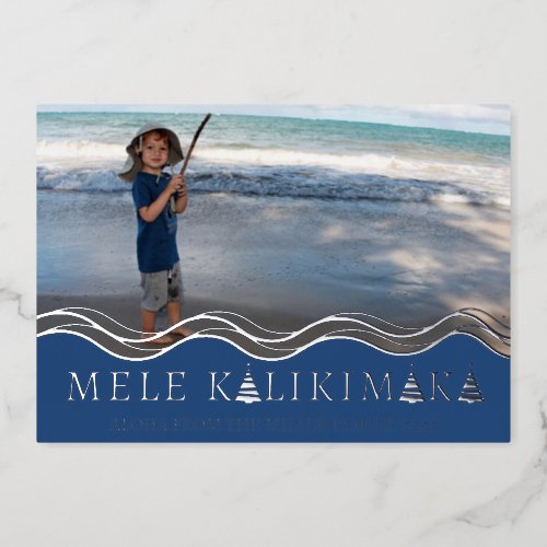 Mele Kalikimaka Christmas Photo Collage Foil Holiday Card