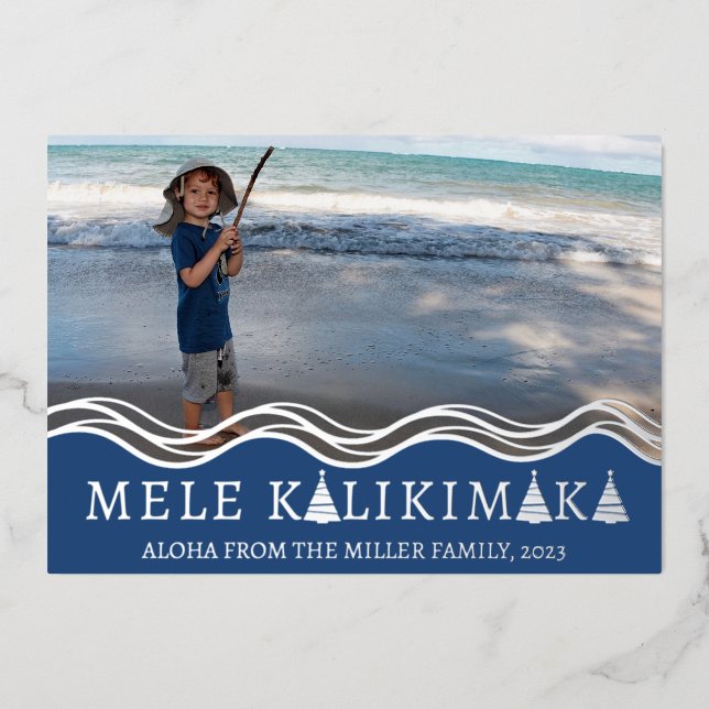 Mele Kalikimaka Christmas Photo Collage Foil Holiday Card (Front)