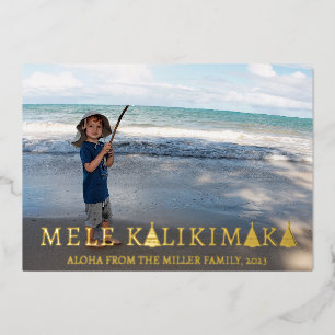 Mele Kalikimaka Christmas Photo Collage Foil Holiday Card
