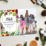Mele Kalikimaka Christmas Photo Holiday Card<br><div class="desc">Mele Kalikimaka holiday cards featuring a chic white background that can be changed to any color,  a family portrait picture,  gold glitter,  geometric border design,  watercolor tropical flowers,  palm leaves,  christmas greetings,  your name,  and year.</div>