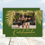 Mele Kalikimaka Christmas Photo Holiday Card<br><div class="desc">Glamorous faux gold glitter palm fronds on a dark green background highlight your favorite photo on these holiday Christmas photo cards. Mele Kalikimaka and your names on the bottom in chic lettering. High Definition for best quality. MORE COLORS and multi-photo style done for you in our collection.</div>