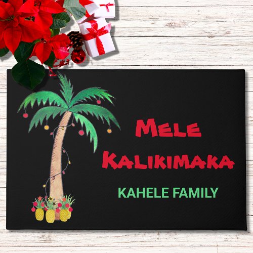 Mele Kalikimaka Christmas Pineapple  Palm Name Doormat