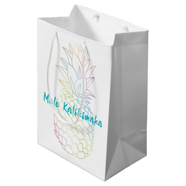 Mele Kalikimaka Christmas Pineapple Tropical Medium Gift Bag (Front Angled)