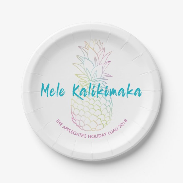 Mele Kalikimaka Christmas Pineapple Tropical Paper Plates (Front)