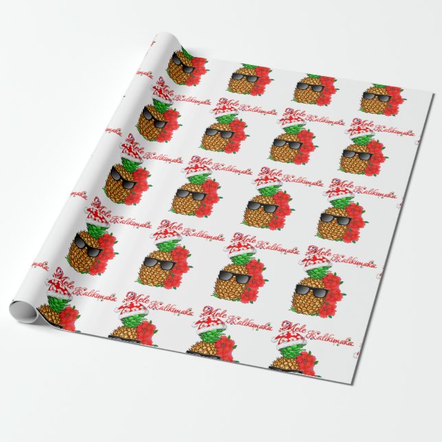 Mele Kalikimaka Christmas Pineapple Wrapping Paper (Unrolled)