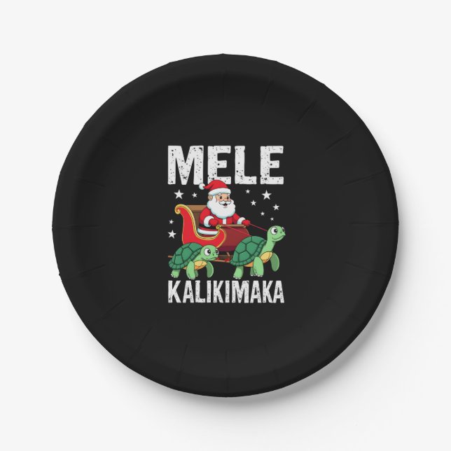 Mele Kalikimaka Christmas Shirt � Santa Sleigh Sea Paper Plates (Front)