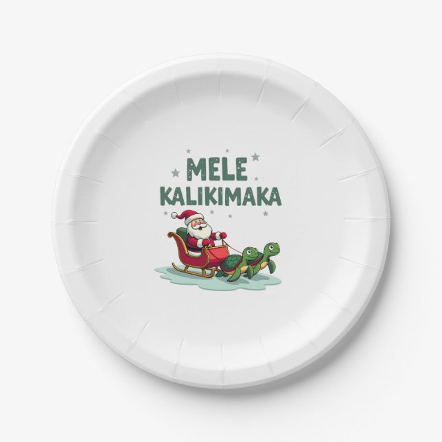 Mele Kalikimaka Christmas Shirt � Santa Sleigh Sea Paper Plates (Front)