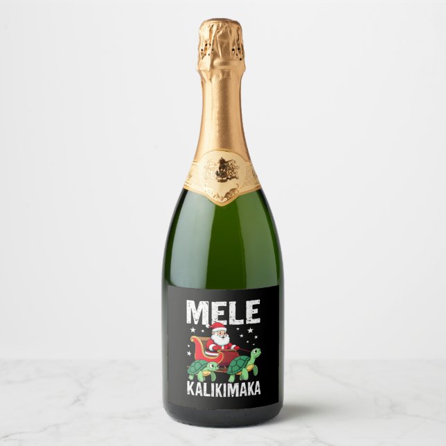 Mele Kalikimaka Christmas Shirt � Santa Sleigh Sea Sparkling Wine Label (Front)
