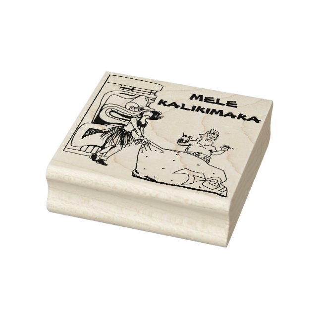 Mele Kalikimaka - Christmas Tiki and Santa Rubber Stamp (Stamp)