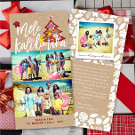 Mele Kalikimaka Color Flowers Christmas Tree Photo Holiday Card<br><div class="desc">'Mele Kalikimaka' (Merry Christmas in Hawaiian), Cute Colorful Spring / Summer Flowers Tropical Christmas Tree On A Brown Faux Kraft Paper Background, 3 Photo Collage Christmas / Holiday Card. Modern holiday / christmas photo card featuring a single photo on the front and a snapshot photo with your own personalized message...</div>
