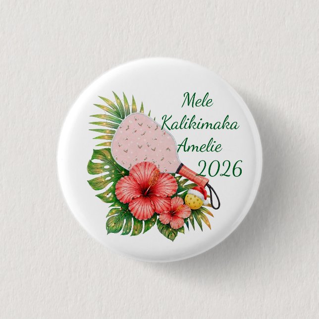 Mele Kalikimaka Custom Name Dated 2026 Pickleball Button (Front)