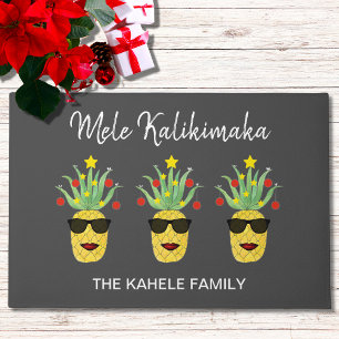 Mele Kalikimaka Custom Name Pineapple Doormat