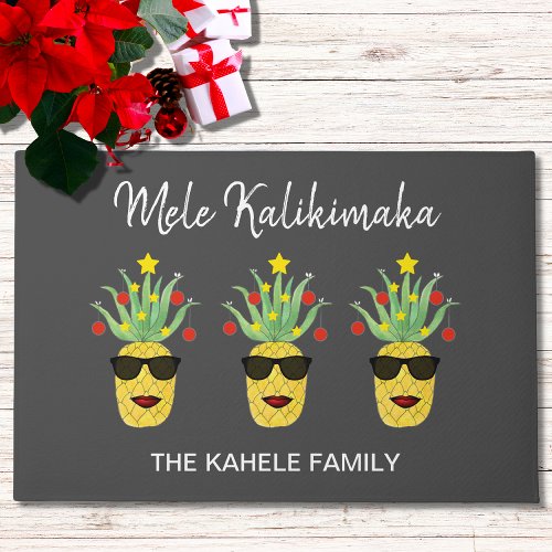 Mele Kalikimaka Custom Name Pineapple Doormat