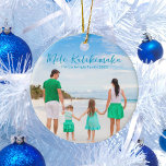 Mele Kalikimaka Family Beach Photo 2023 Christmas Ceramic Ornament<br><div class="desc">Chic customizable beach family photo Christmas ornament with your favorite tropical photo in the sun. Add a full photograph of your favorite memory from your island vacation to the coast on the front and one on the back. A beautiful coastal holiday ornament gift with pretty blue script over the picture....</div>