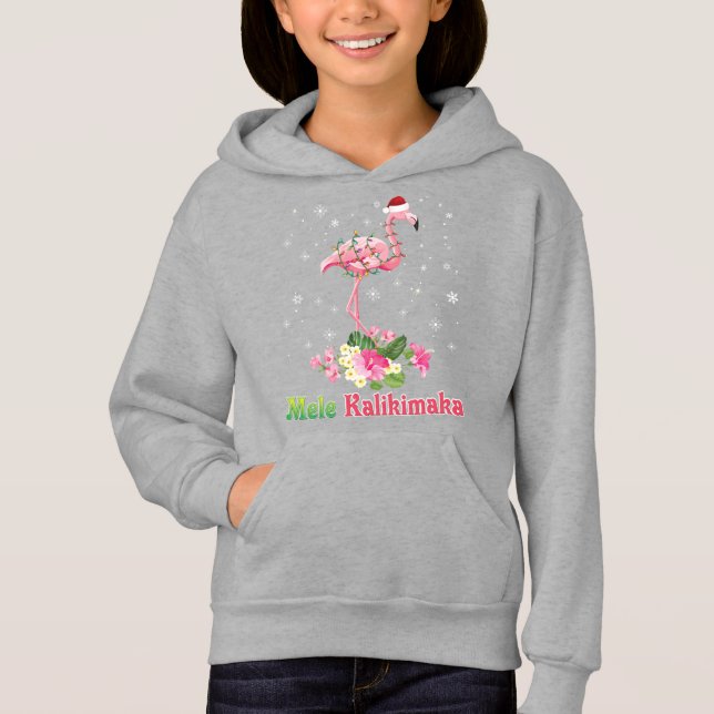 Mele Kalikimaka Flamingo Santa Christmas Merry Hoodie (Front)