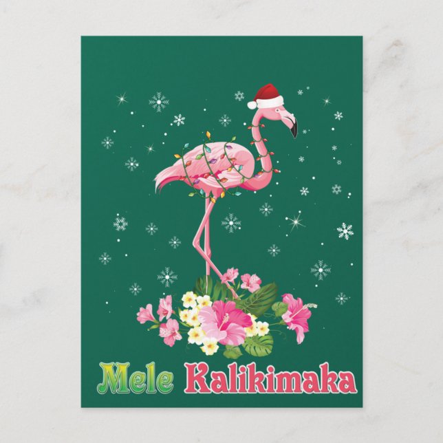 Mele Kalikimaka Flamingo Santa Christmas Merry Postcard (Front)