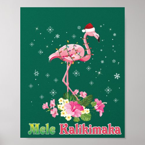 Mele Kalikimaka Flamingo Santa Christmas Merry Poster