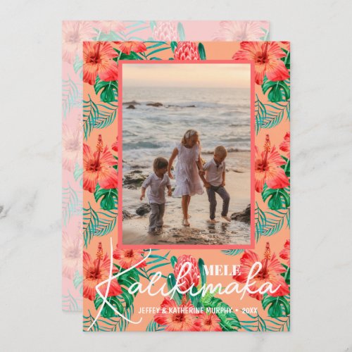 Mele Kalikimaka Floral Christmas Photo Holiday Card