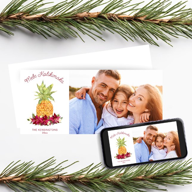 Mele Kalikimaka Floral Pineapple Holiday Photo Card (Mele Kalikimaka Floral Pineapple Holiday Photo Card)