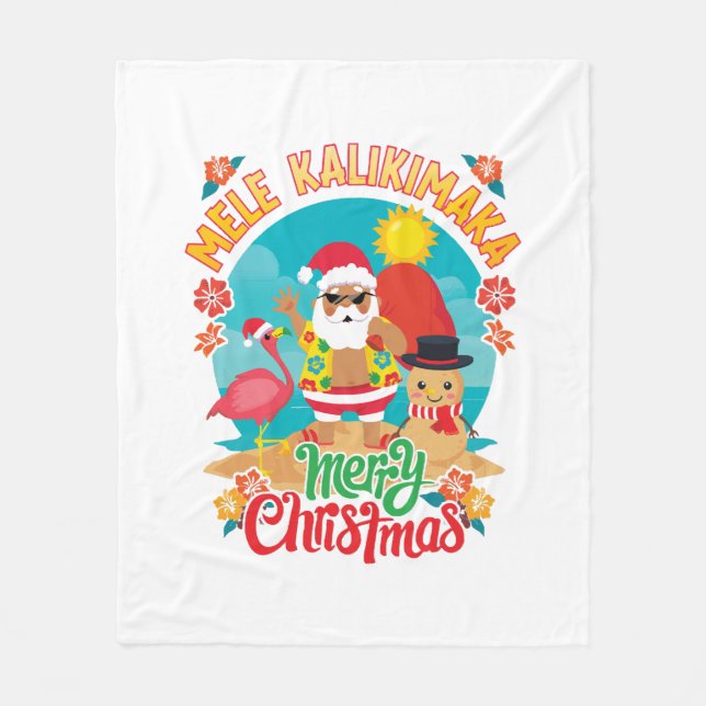 Mele Kalikimaka for a Bright Hawaiian Christmas Fleece Blanket (Front)