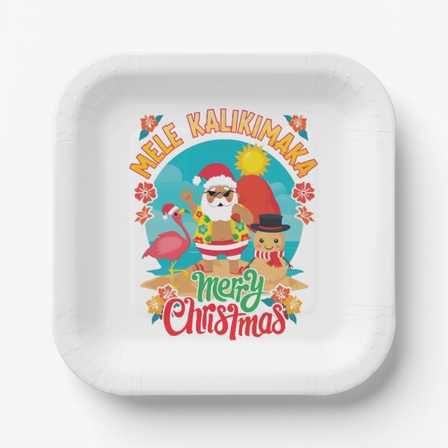 Mele Kalikimaka for a Bright Hawaiian Christmas Paper Plates (Front)