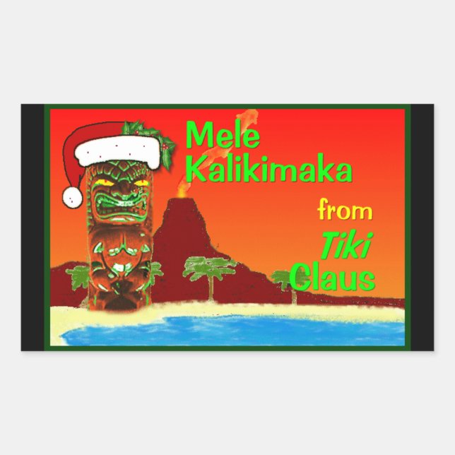 Mele Kalikimaka from Tiki Claus Rectangular Sticker (Front)
