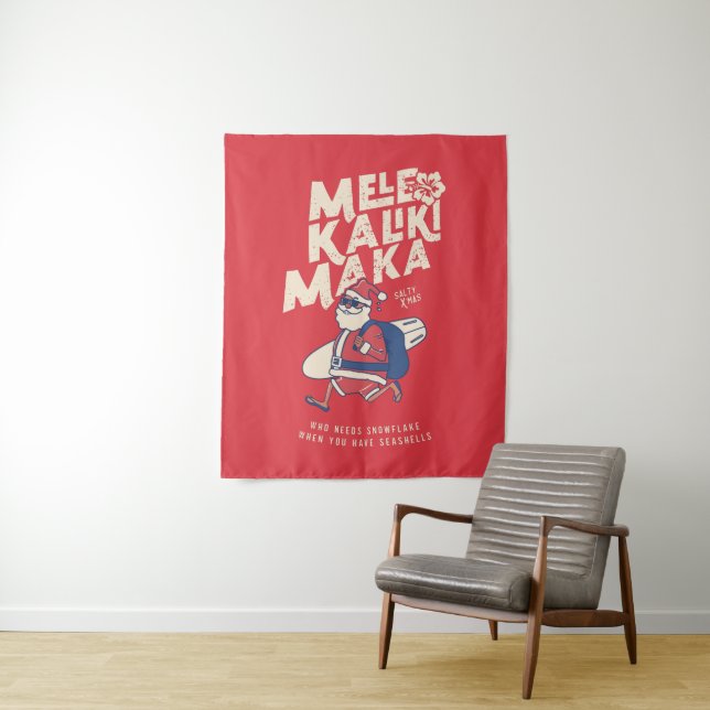 Mele Kalikimaka - Funny Santa Hawaiian Christmas Tapestry (In Situ)