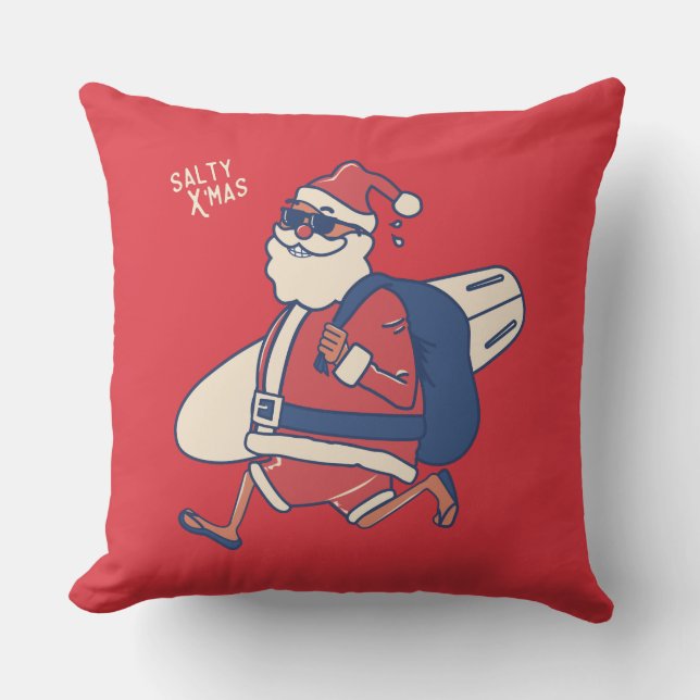 Mele Kalikimaka - Funny Santa Hawaiian Christmas Throw Pillow (Front)