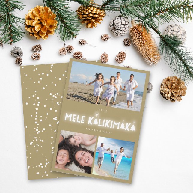 Mele Kalikimaka Glow 3 Photo Collage Christmas Holiday Card (Creator Uploaded)