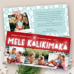 Mele Kalikimaka Glow Christmas 3 Photo Collage Holiday Card<br><div class="desc">Mele Kalikimaka (Merry Christmas) Glow Bold Typography Design - Christmas 3 Photo Collage Family Holiday Greeting Card. The back features a snapshot photo and your own easy to personalize holiday message. The white hibiscus flower and palm leaves backer pattern can be deleted to accommodate extra text / messages. Background color...</div>