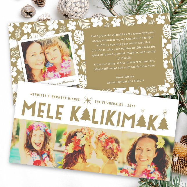 Mele Kalikimaka Glow Christmas 3 Photo Collage Holiday Card (Creator Uploaded)