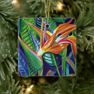 Mele Kalikimaka Hawaii Bird of Paradise Christmas Ceramic Ornament